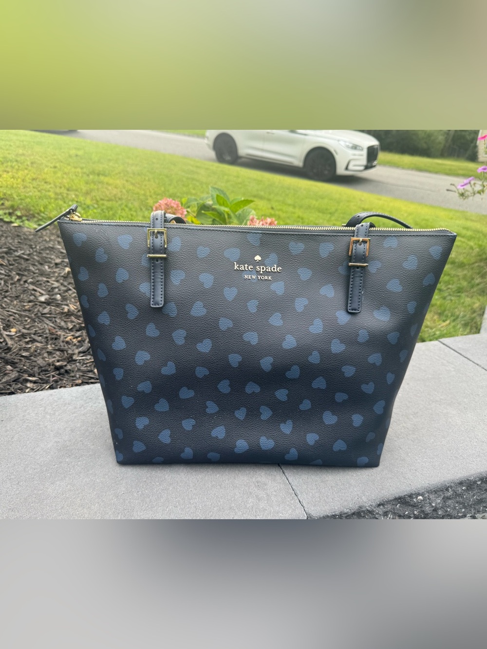 New kate spade Navy Heart Pattern Zip-Top Tote